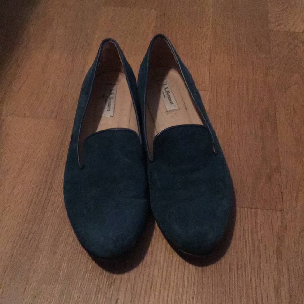 LK Bennett teal suede loafers